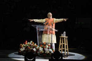 India's Prime Minister Modi gestures while speaking at Madison Square Garden in New York